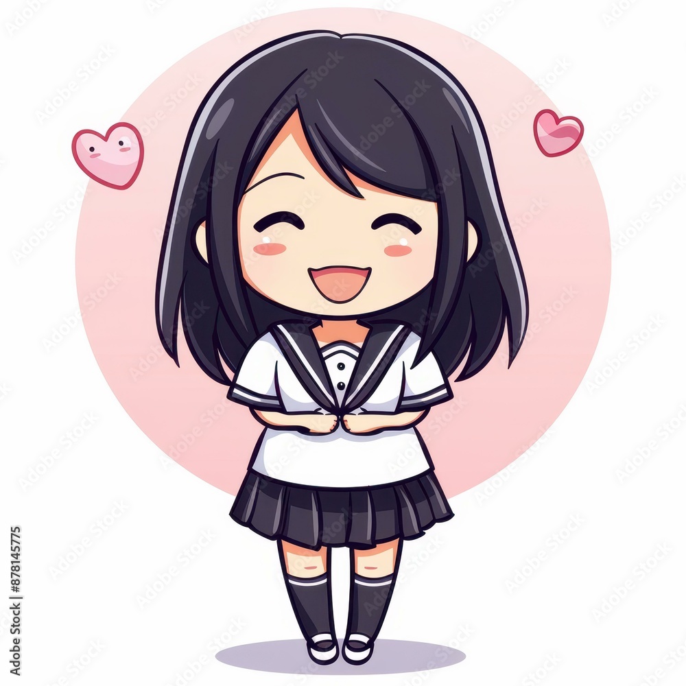 Adorable manga chibi illustration of a happy school girl laughing, looking cute and kawaii. Adorable manga chibi illustration of a happy school girl laughing, looking cute and kawaii.