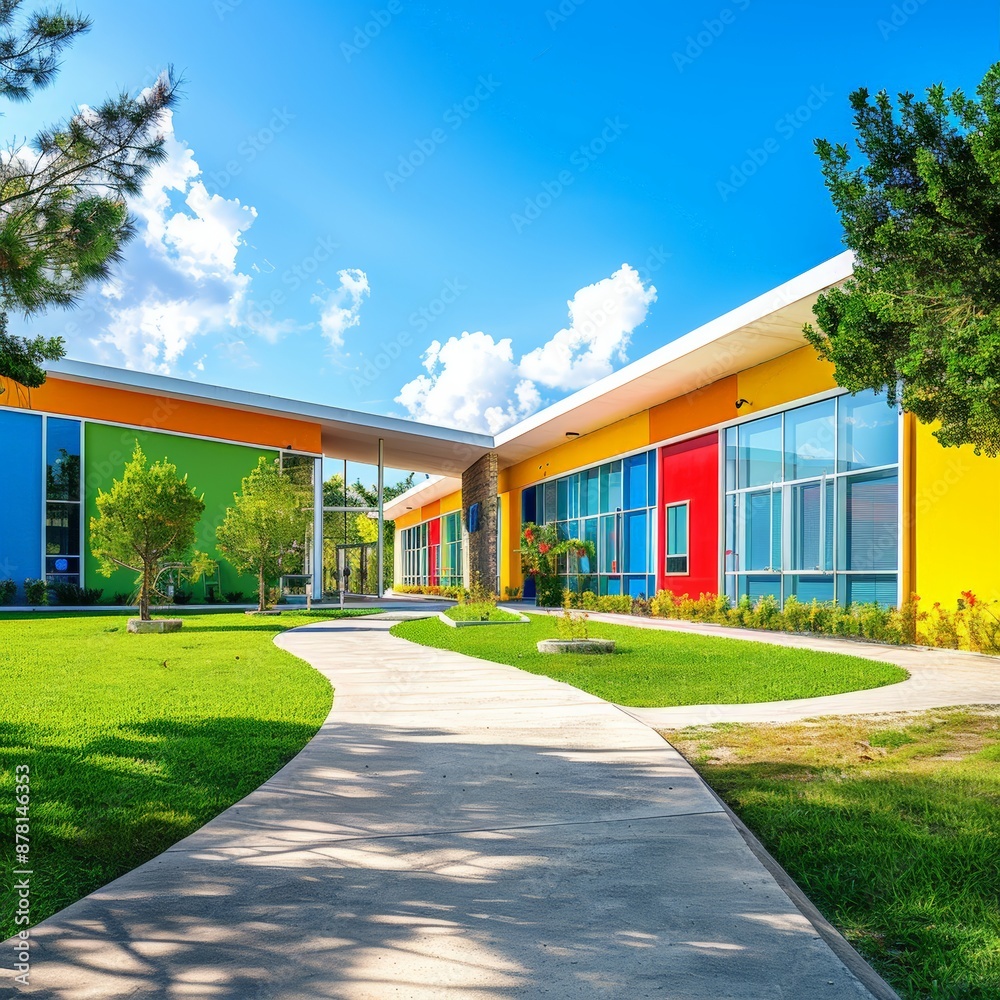 Obraz premium Bright Welcoming School Building in Sunlight