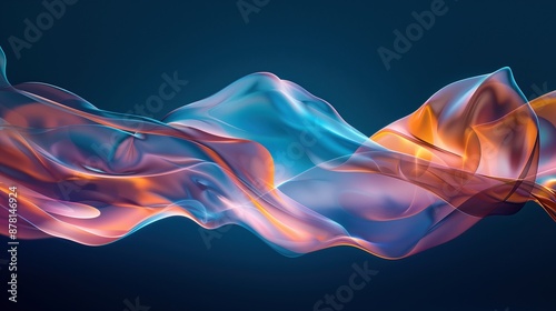 Delicate translucent waves of blue orange hues texture background image. Abstract photo backdrop wallpaper realistic. Sense of lightness and fluidity concept photorealistic