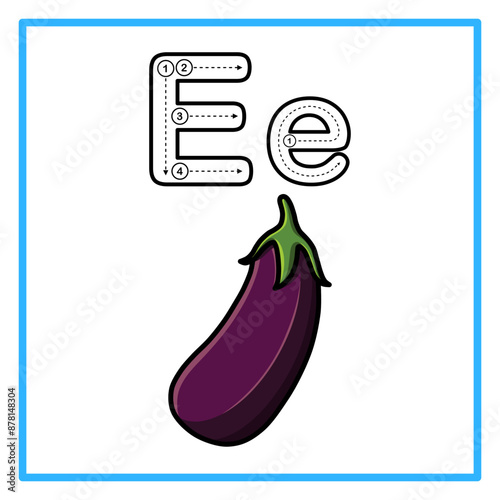 tracing alphabet fresh eggplant illustration