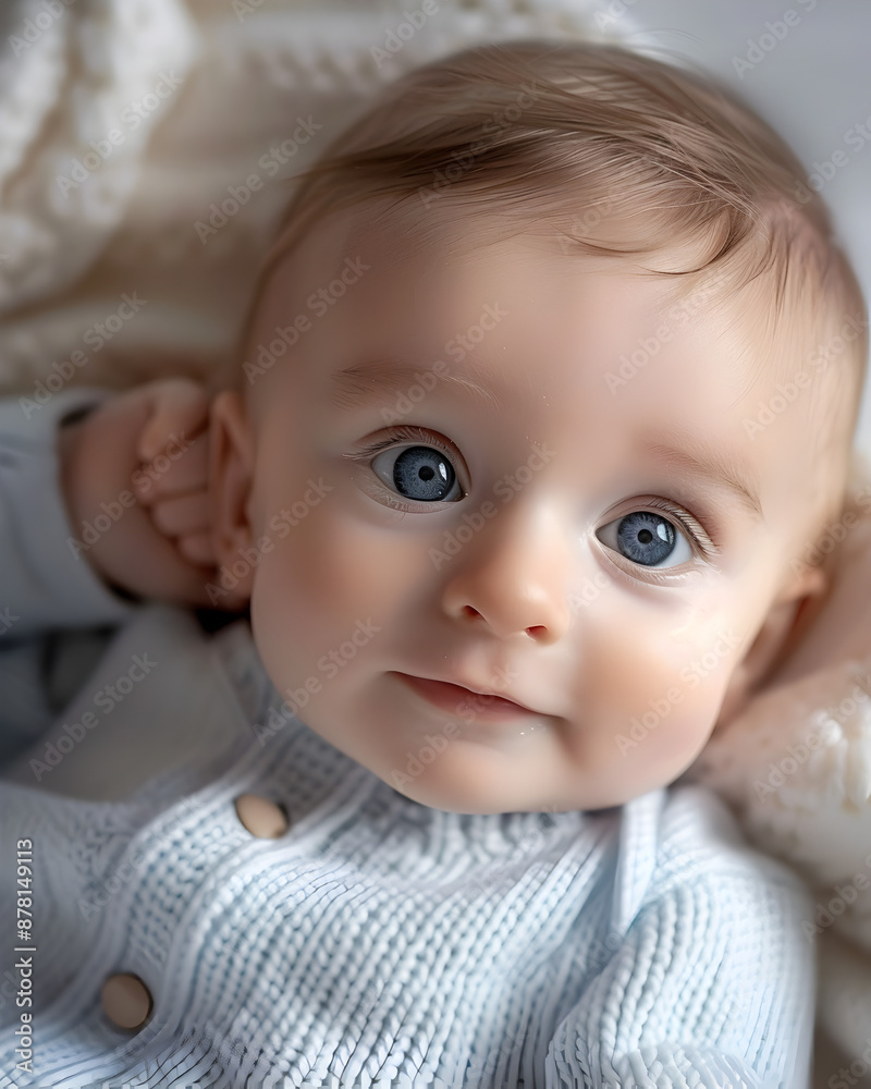 Adorable Newborn Baby in Cozy Knitted Sweater with Peaceful Expression Adorable Newborn Baby in Cozy Knitted Sweater with Peaceful Expression