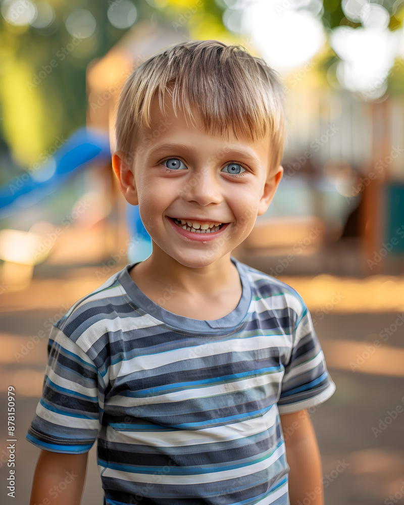 Cheerful young boy smiling with joy in a natural outdoor setting Cheerful young boy smiling with joy in a natural outdoor setting