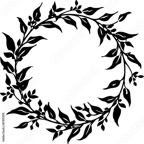 Floral Black Silhouette Wreath: Nature’s Elegance and Simplicity with Copy Space