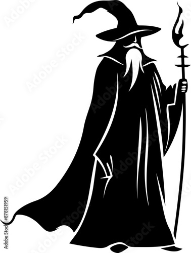 Silhouette of a Wizard with Staff: Magic and Mystery in Darkness