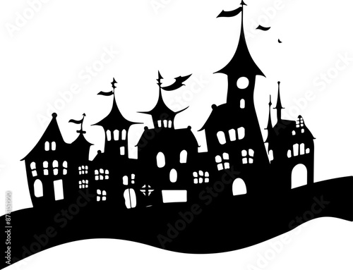 Black Silhouette of Fantasy Village - Quirky Architecture and Imagination