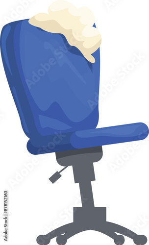 Blue office chair is stained with white paint, hinting at a messy accident
