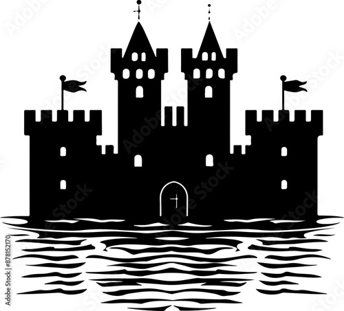Silhouette of Castle on Water, Symbolizing Strength and Defense
