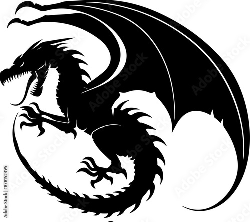 Black Dragon Silhouette: Mythical Power and Strength with Copy Space