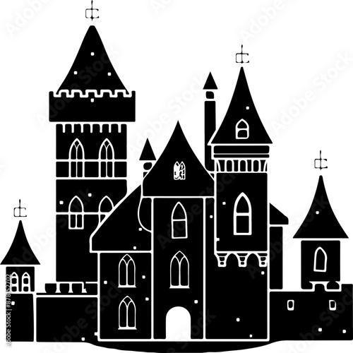 Silhouette of Castle Towers: Medieval Architecture and Historical Grandeur