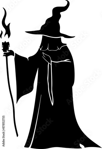 Silhouette of Wizard with Staff: Magical Mysticism and Adventure