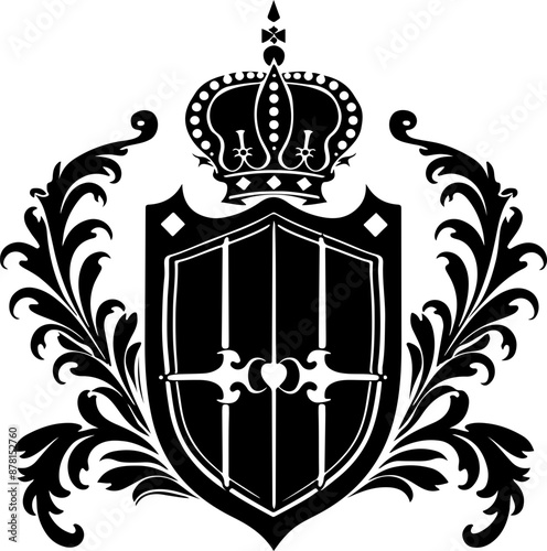 Elegant Black Heraldic Emblem with Crown and Shield Symbolizing Royalty