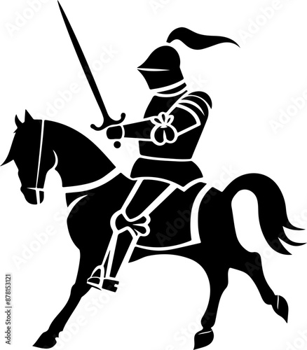 Silhouette of a knight on horseback with raised sword – symbolism of bravery and honor