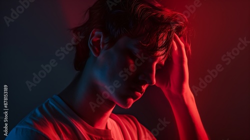 photo of a person with a headache on white background