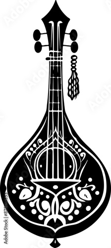 Illustrated Mandolin in Black and White, Symbolizing Musical Heritage and Art