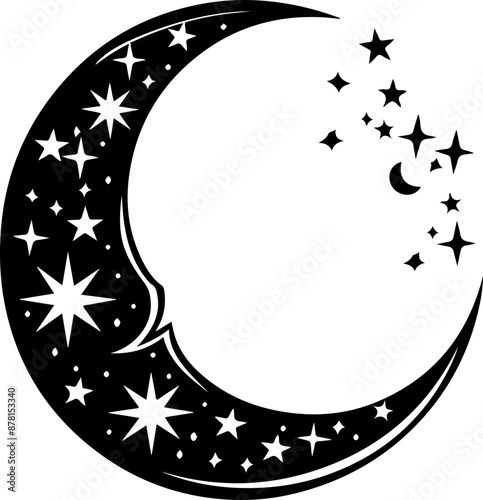 Celestial Crescent Moon with Stars and Ample Copy Space - Symbol of Night and Cosmic Wonder