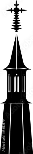 Black Silhouette of a Steeple with Ornate Cross