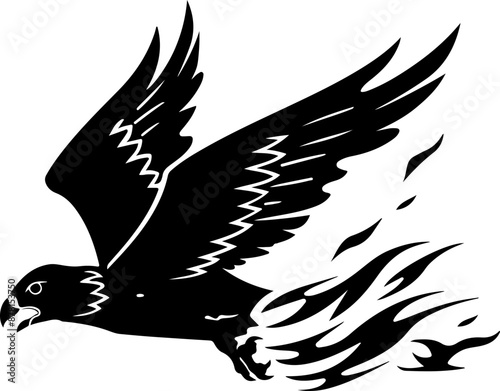 Silhouette of a Soaring Bird with Flame Patterns,