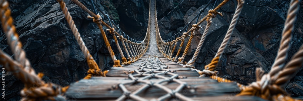 Suspension Bridge Over Cliff - A suspension bridge made of rope and ...