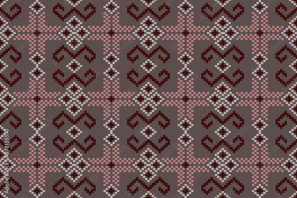 Pixel art vector for Fabric geometric ethnic pattern seamless,Pixel pattern art wallpaper Background, Design for fabric, curtain, carpet ,geometry seamless pattern art illustration