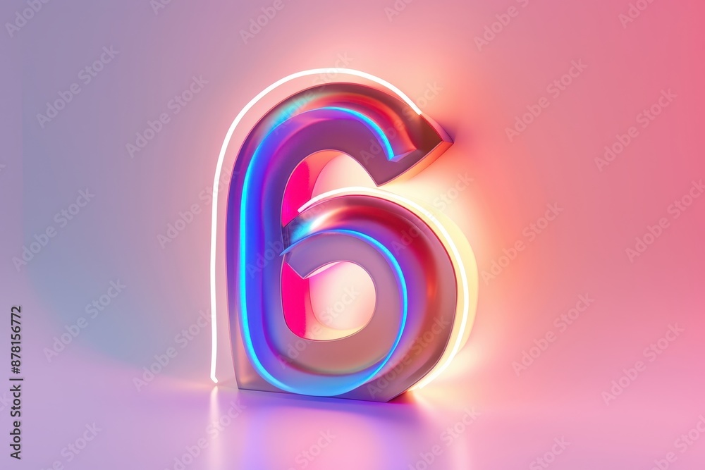 Fototapeta premium A large number 6 is shown in a bright orange and blue color
