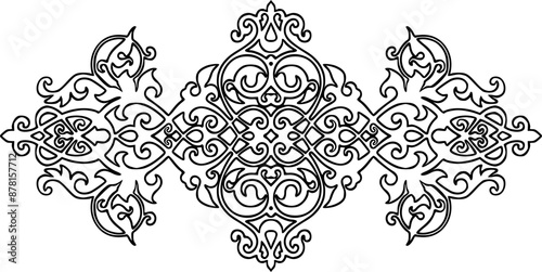 Detailed Floral and Arabesque Motif - Ottoman Style Islamic Illumination Coloring Page , Islamic Arabesque Decorative Design, Ottoman Islamic Art Motif, Arabesque Ottoman Art Pattern.