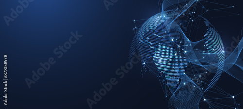 Global network connection concept. Big data visualization. Social network communication in the global computer networks. Internet technology. Business. Science. Vector illustration