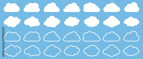 Set of clouds, Cloud icon. Vector illustration. Collection of various forms and contours. Design elements for the weather forecast, web interface or cloud storage applications.Weather .