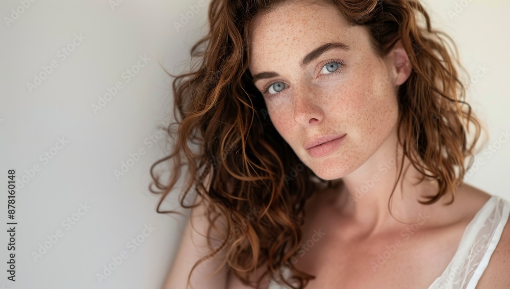 A beautiful woman with brown hair and freckles Beautiful young woman with flawless skin. Portrait of a beautiful model wearing natural nude makeup. Spa, skincare, and wellbeing. White background A beautiful woman with brown hair and freckles Beautiful young woman with flawless skin. Portrait of a beautiful model wearing natural nude makeup. Spa, skincare, and wellbeing. White background