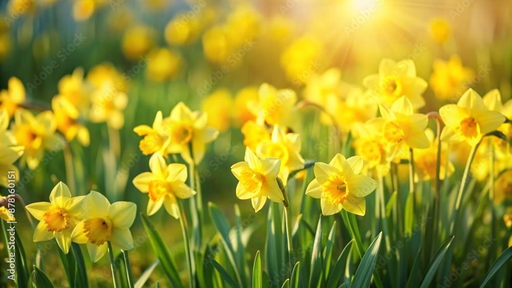 flowering daffodils in springtime, a lot of yellow narcissus blossoms in a spring garden, flower field in sunshine, close-up of springflowers in a meadow, cheerful floral concept flowering daffodils in springtime, a lot of yellow narcissus blossoms in a spring garden, flower field in sunshine, close-up of springflowers in a meadow, cheerful floral concept