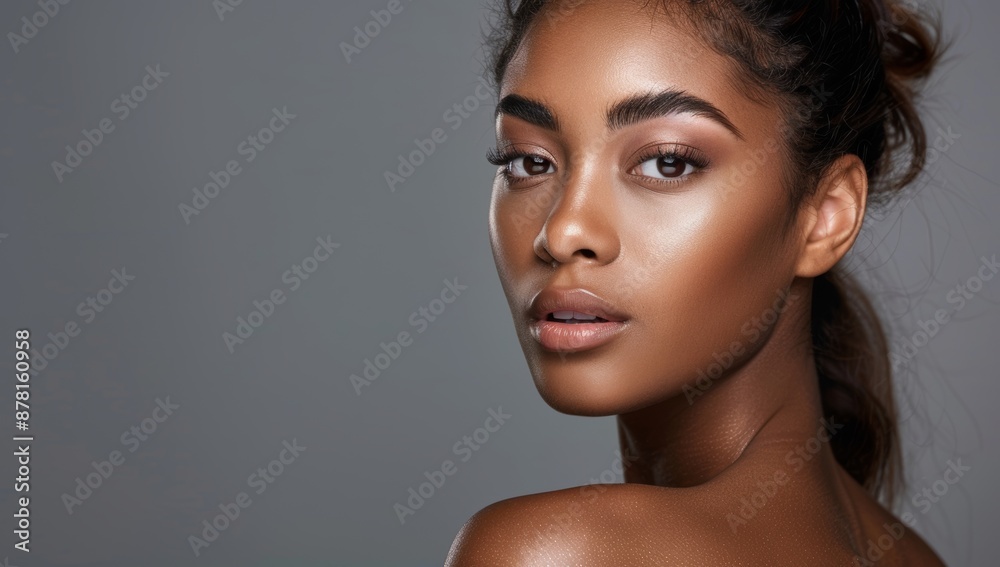 Black woman, beauty and skincare in salon, face portrait for natural afro, facial or hair care cosmetics. Healthy, beautiful model with curly hair skin shine studio isolated background. Copy space. Black woman, beauty and skincare in salon, face portrait for natural afro, facial or hair care cosmetics. Healthy, beautiful model with curly hair skin shine studio isolated background. Copy space.