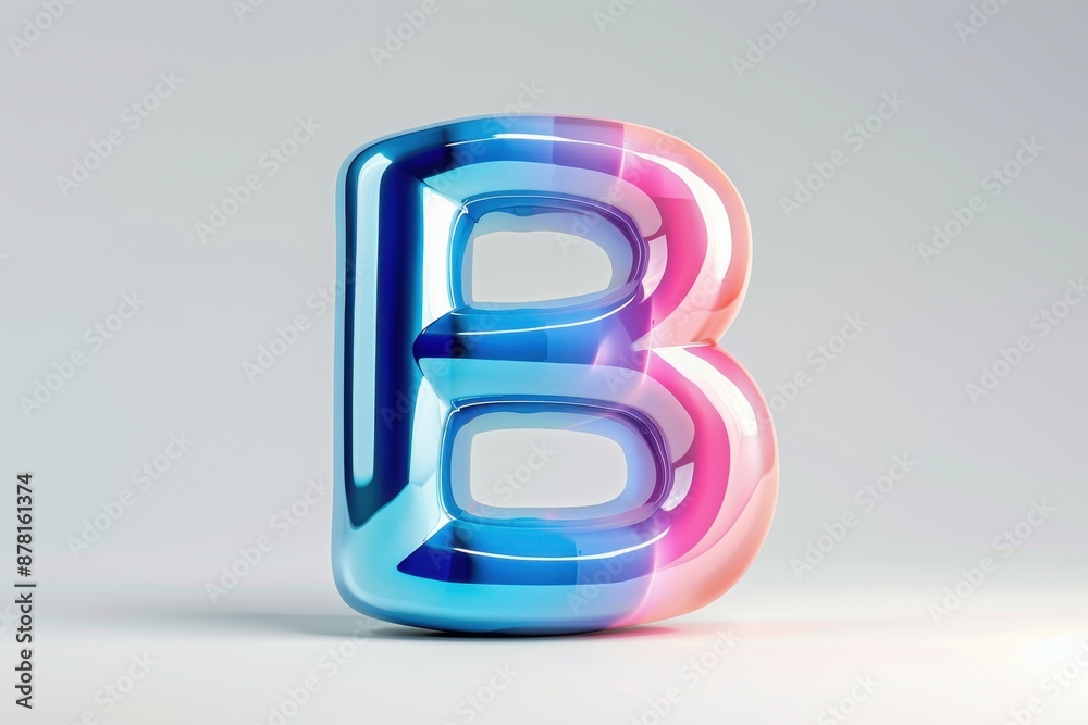 The letter B is made of a shiny, colorful material The letter B is made of a shiny, colorful material