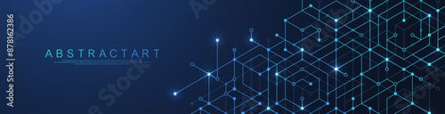Technology abstract background lines, dots and hexagons. Hexagonal digital concept for poster, banner, header, footer