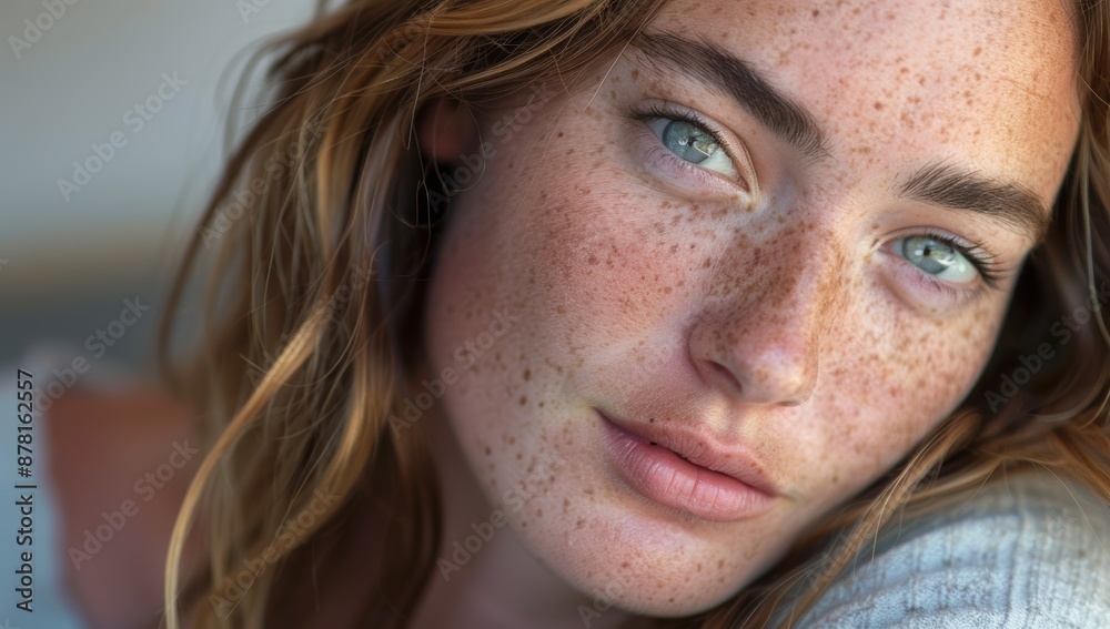 A beautiful woman with brown hair and freckles Beautiful young woman with flawless skin. Portrait of a beautiful model wearing natural nude makeup. Spa, skincare, and wellbeing. White background A beautiful woman with brown hair and freckles Beautiful young woman with flawless skin. Portrait of a beautiful model wearing natural nude makeup. Spa, skincare, and wellbeing. White background