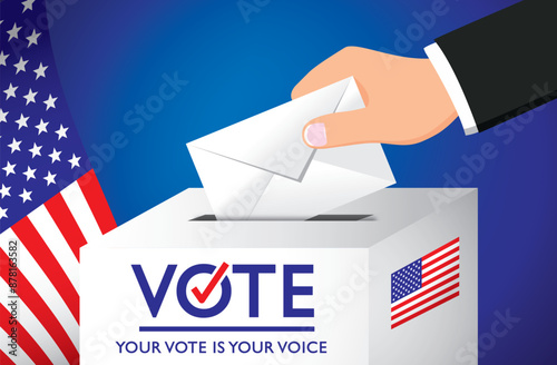 United States presidential elections banner. 2024 Election Vote Poster. US President Election Day Background.  Ballot box 2 - Vector illustration.