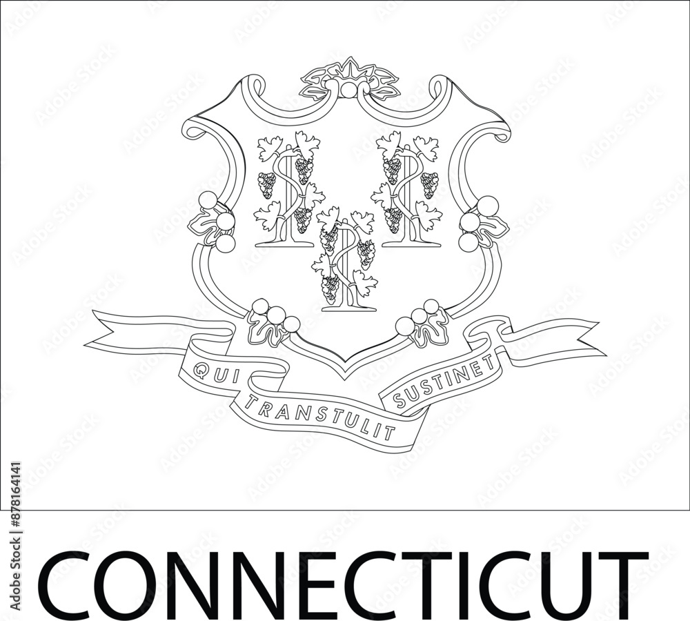 Connecticut Flag, United States Flags, Black and White Image, Vector Image, Color Book design Connecticut Flag, United States Flags, Black and White Image, Vector Image, Color Book design