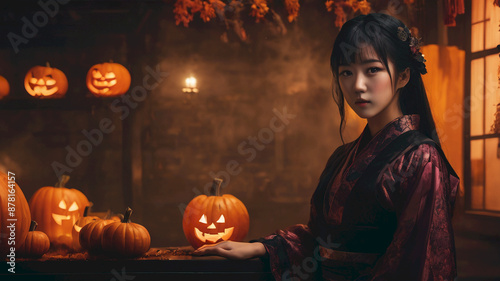 Cute Asian Girl Make Halloween Fashion