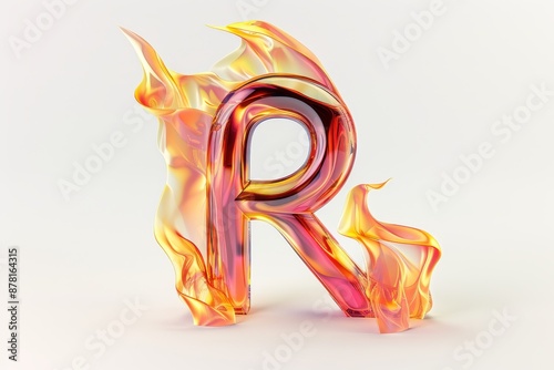 The letter R is made of fire and is glowing orange photo