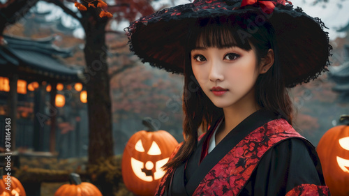 Cute Asian Girl Make Halloween Fashion
