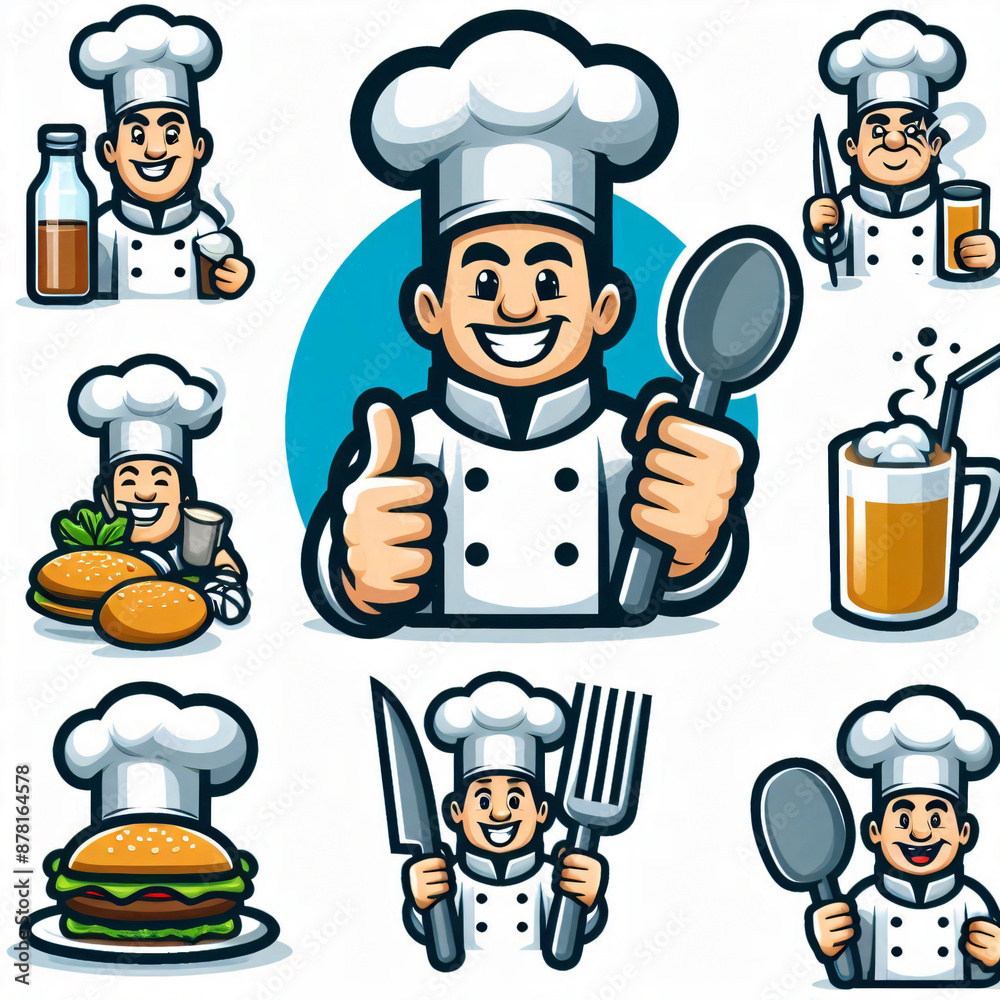 A chef mascot cartoon illustration in white background A chef mascot cartoon illustration in white background
