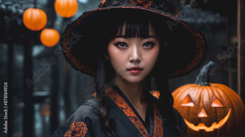 Cute Asian Girl Make Halloween Fashion