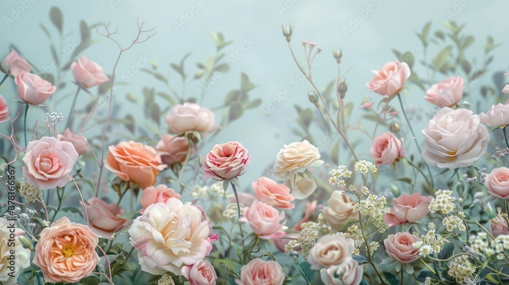 Border of new pastel roses Border of new pastel roses
