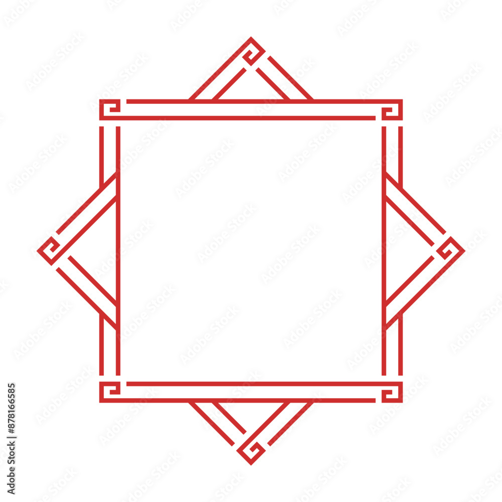 red ornamental flower geometric line icon