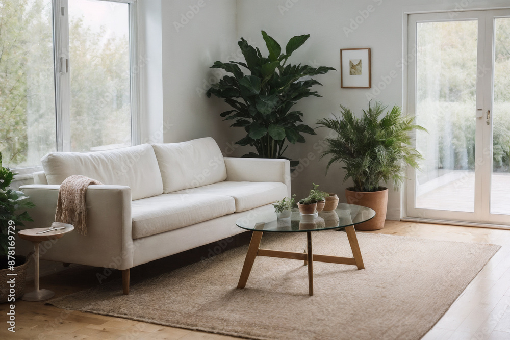 Fototapeta premium cozy scandinavian home living room interior