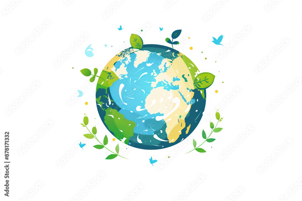 Planet Earth with green leaves on a white background, symbol of ecology. Planet Earth with green leaves on a white background, symbol of ecology.