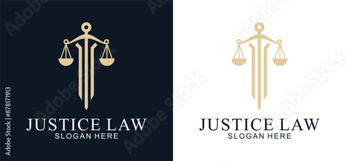 law logo with pillars of justice symbol concept, creative premium of lawyer and law office