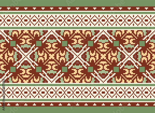 Geometric ethnic oriental seamless pattern traditional Design for background,carpet,wallpaper.clothing,wrapping,Batik fabric,Vector illustration.embroidery style - Sadu, sadou,