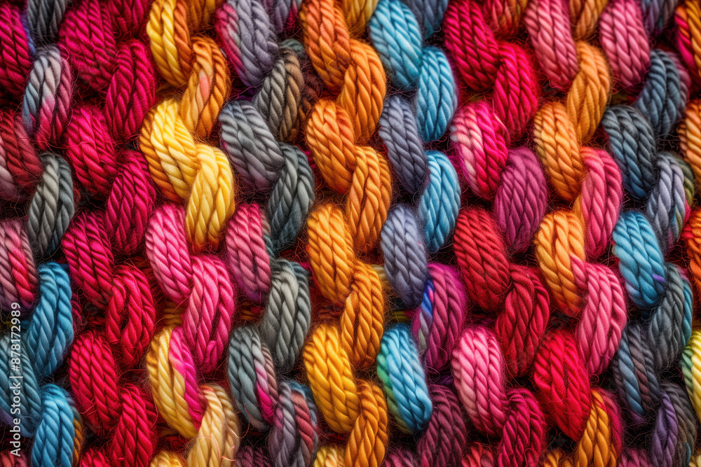 Close-up of multi-colored knitted fabric. Close-up of multi-colored knitted fabric.