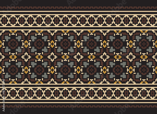 Geometric ethnic oriental seamless pattern traditional Design for background,carpet,wallpaper.clothing,wrapping,Batik fabric,Vector illustration.embroidery style - Sadu, sadou,