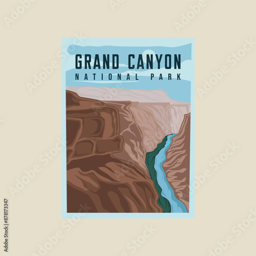 grand canyon national park vector poster illustration template graphic design. canyon rock mountain banner for travel business with simple landscape view