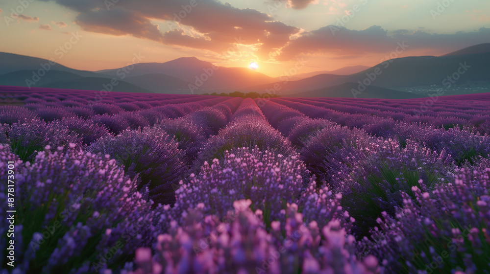 Fototapeta premium Summer evening over an endless lavender field